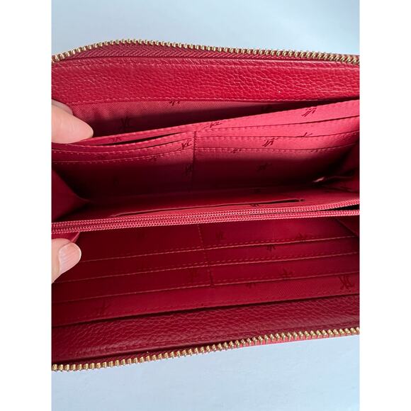 Kenneth Cole NY Dark Red Pebble Leather Zip Around Clutch Wallet Wristlet - Picture 8 of 12